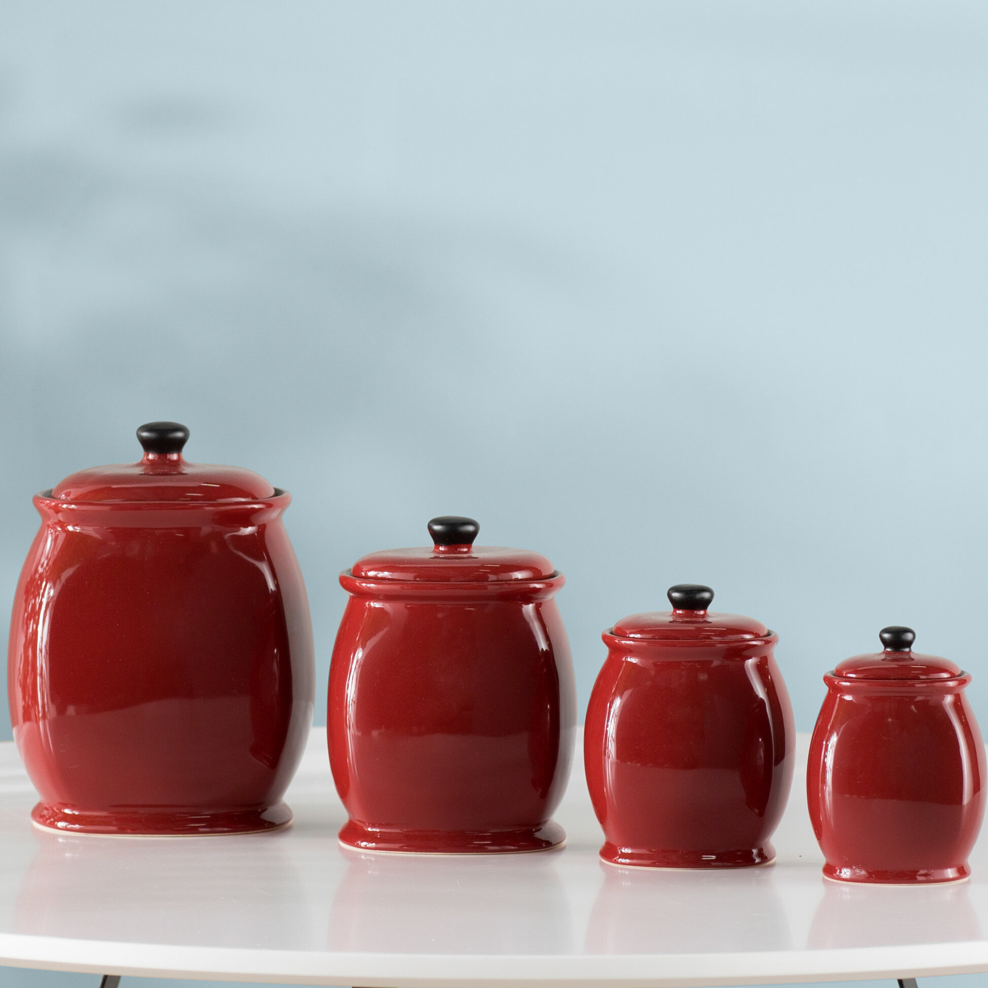 Red 4 Piece Kitchen Canister Set 